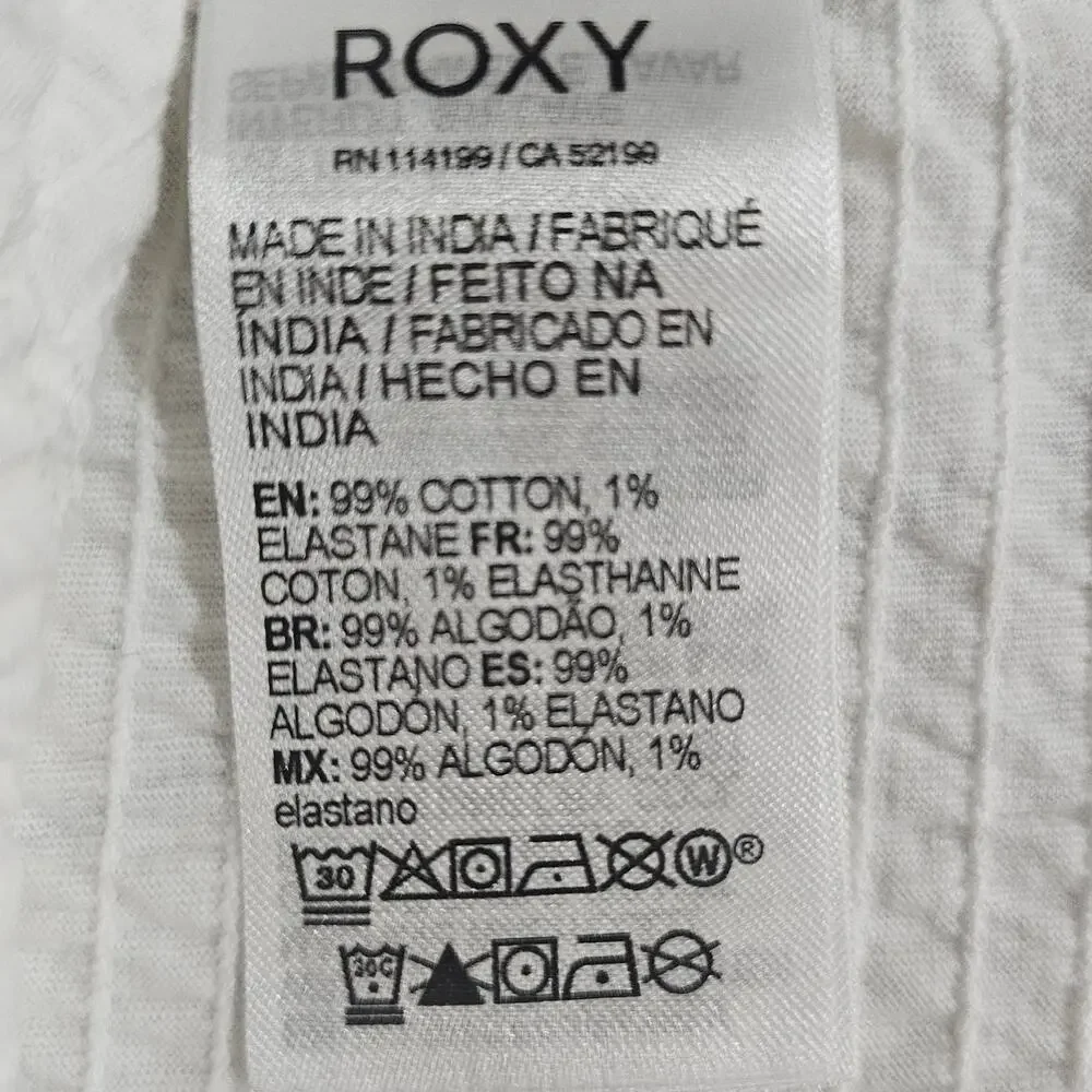 ROXY White Milkmaid Ruched Crop Top Puff Sleeve XS Cottagecore - Picture 6 of 8